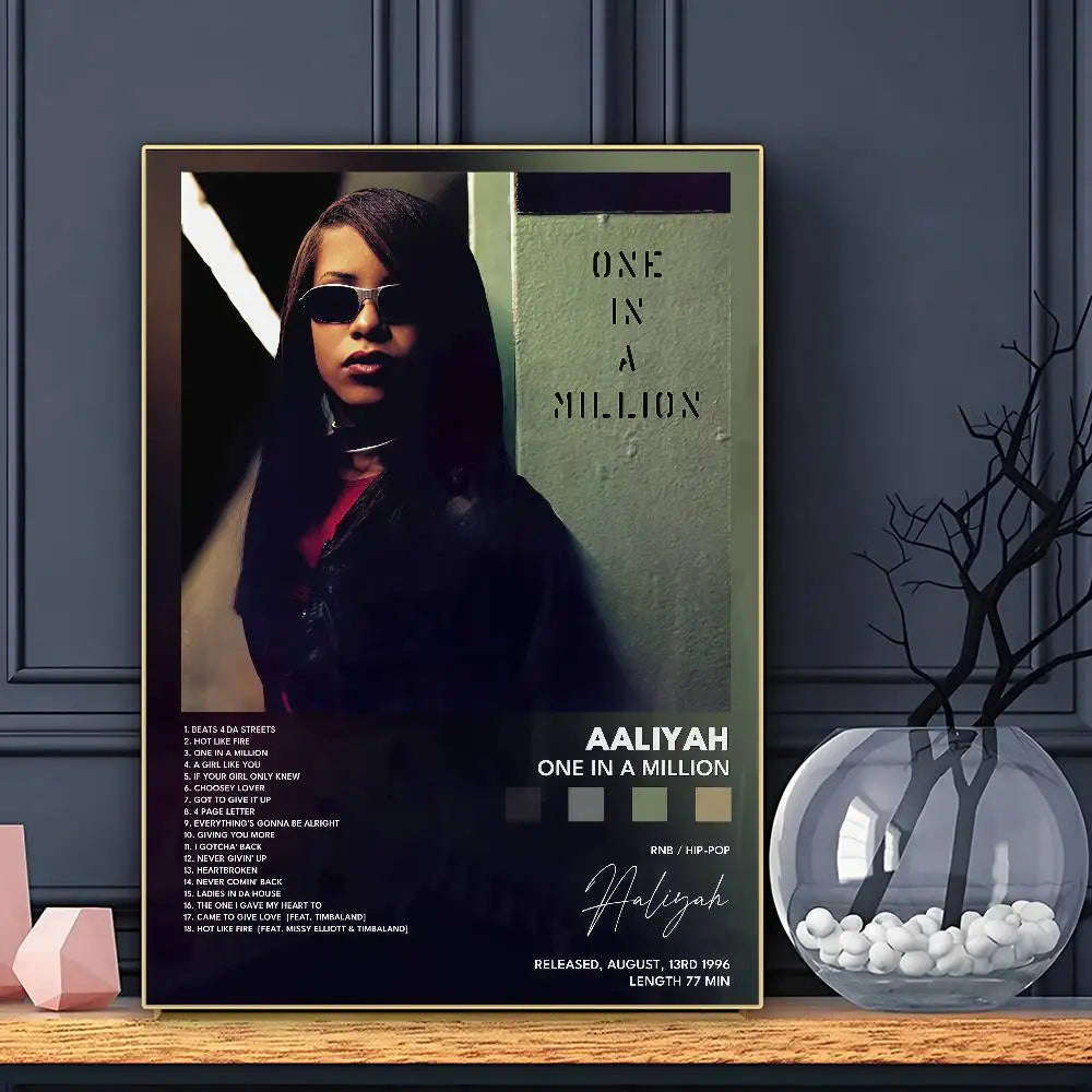 Póster de Aaliyah, arte de pared autoadhesivo, impresión impermeable para el hogar, sala de estar, dormitorio, bar, decoración estética