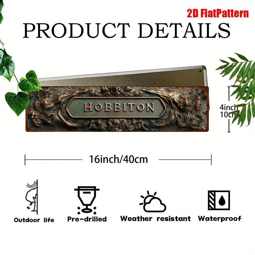 Hobbiton Retro Metal Sign - 4x16" Vintage Floral Wall Decor, Home Cafe Farmhouse Art