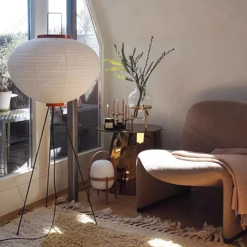 Lampadaire décoratif en papier de riz LED E27, pour une ambiance créative dans le salon, la chambre et la salle à manger