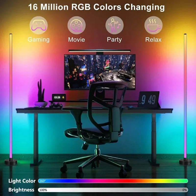 Lampe d'ambiance LED Lampadaire RGB Télécommande et contrôle par application Synchronisation musicale Éclairage Lampe de table d'ambiance pour jeux Esport