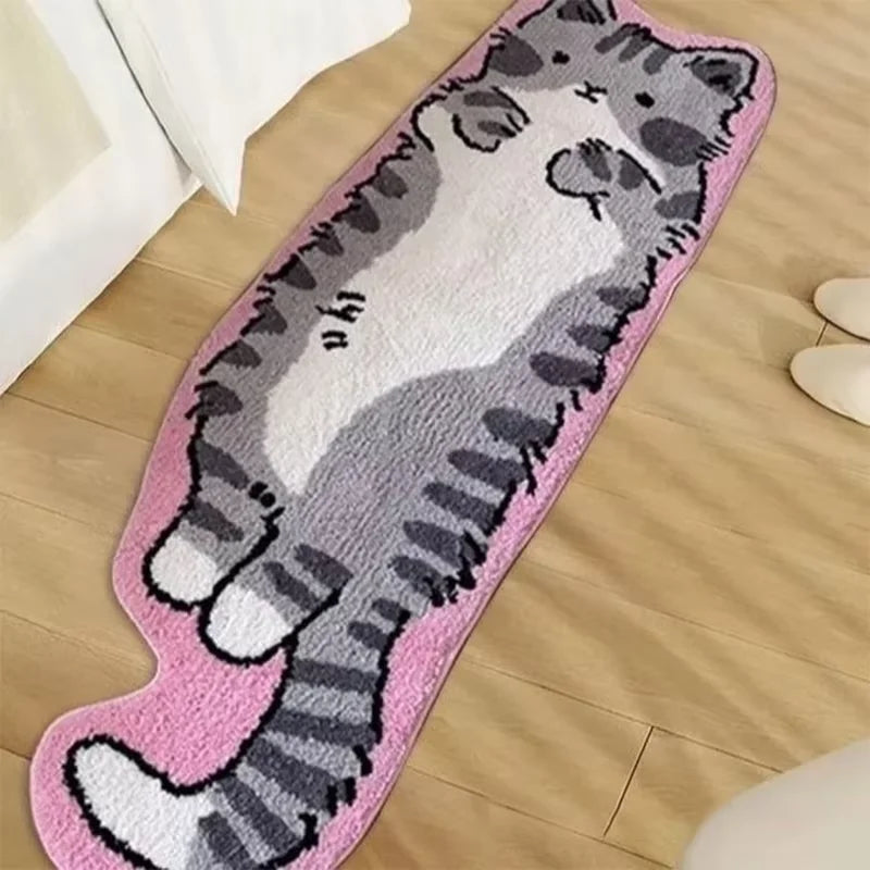 Vikama Cat Alfombra Larga Divertida Mullida Alfombras de Cabecera Tapete de Piso Sala de Estar Alfombra de Habitación Infantil Lavable Antideslizante Decoración del Hogar