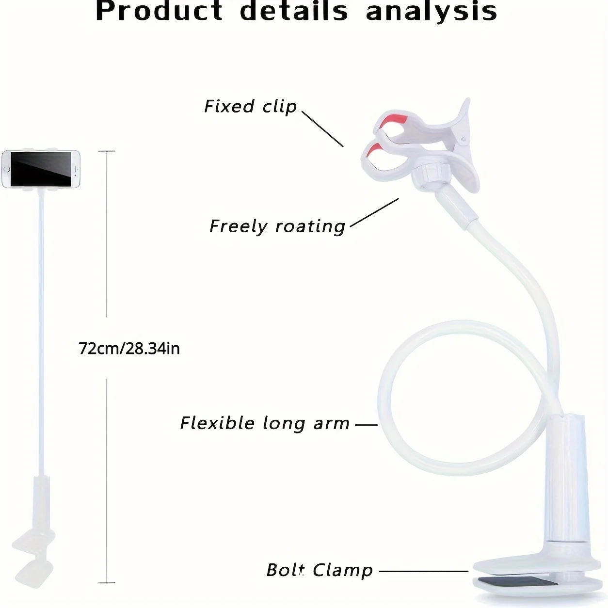 Soporte de pinza para teléfono móvil de escritorio, flexible, de brazo largo, tipo cuello de ganso, para personas perezosas, con asa, para transmisiones en vivo