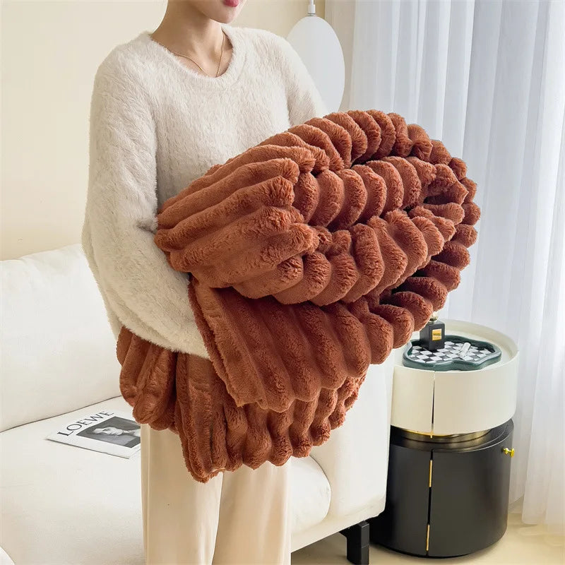 Couverture multifonctionnelle à rayures larges épaissie de couleur unie, peut être utilisée comme drap de lit, couvre-lit, couverture de sieste, couverture pour animaux de compagnie