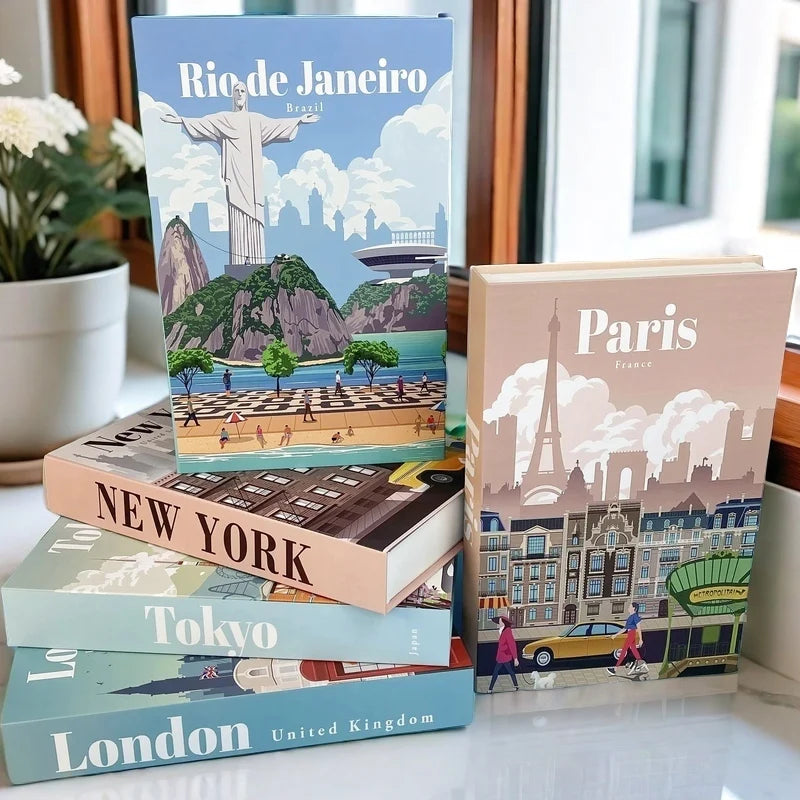 Paris New York Luxury Fake Book Storage Box Brazil Mexico Decorative Books Home Decor Coffee Table Shelf Interior Decoration
