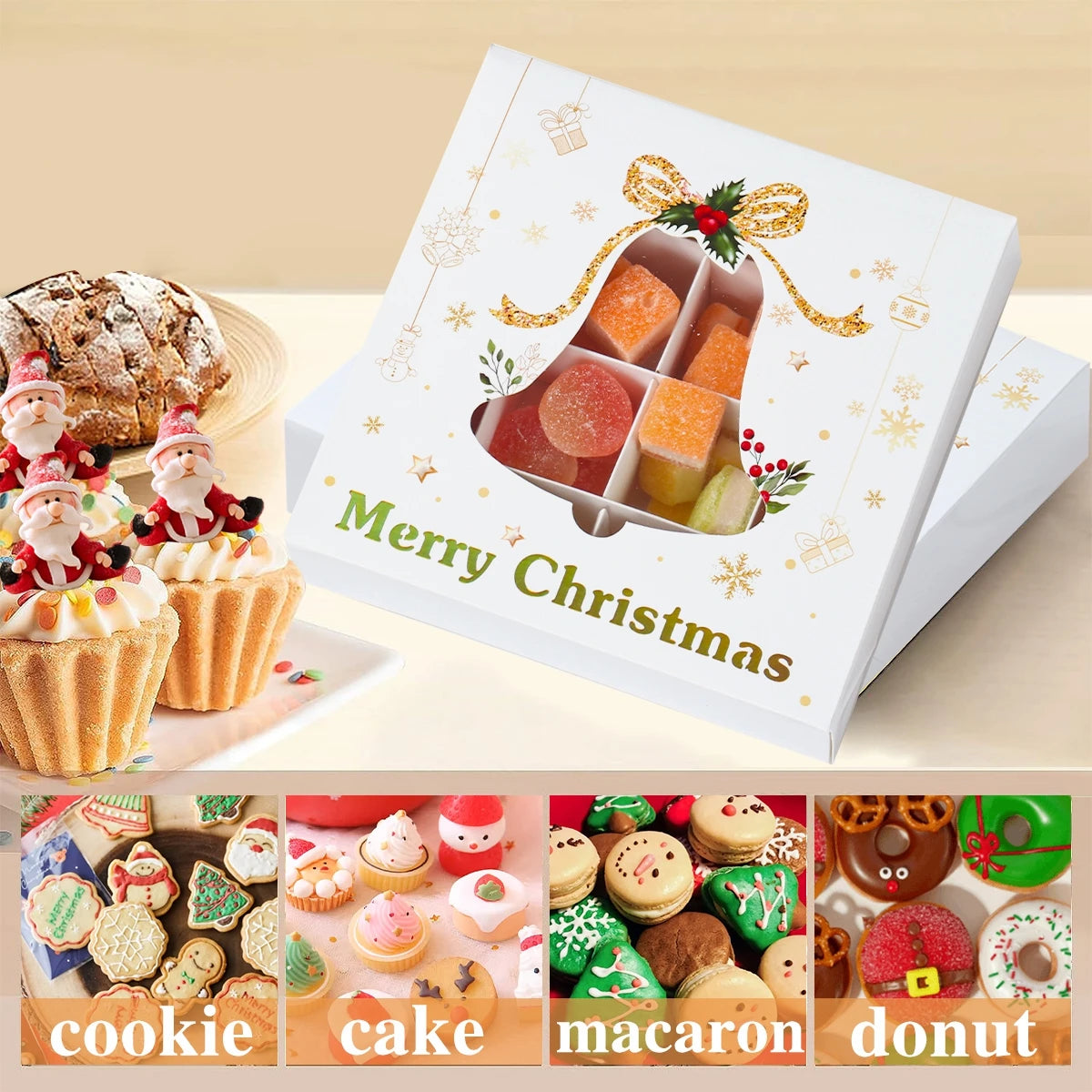 Caja de Galletas de Navidad Caja de Embalaje de Dulces Decoración de Feliz Navidad para el Hogar 2025 Navidad Noel Adorno para Árbol de Navidad Decoración Año Nuevo