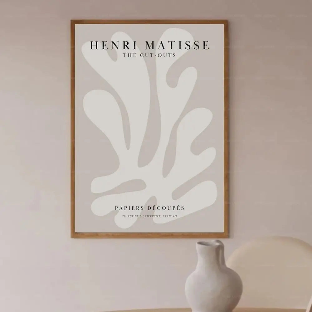 Art mural sur toile « Exposition Matisse Picasso » beige neutre, style milieu de siècle, pour salon, décoration d'intérieur, cadeau