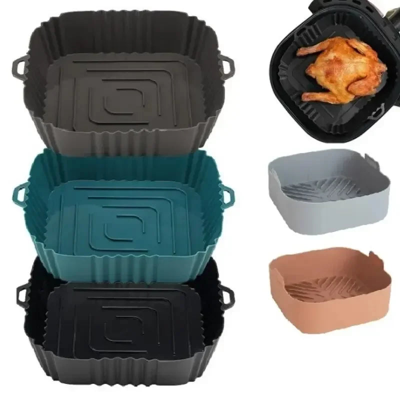 1PC Bandeja de silicona para horno de freidora de aire, bandeja de silicona para pizza de pollo frito, sartén de silicona sin aceite, accesorios para freidora de aire