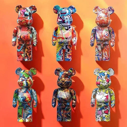 Figura de oso de grafiti de 27 cm/10 pulgadas, decoración del hogar, adorno abstracto de animal, alcancía, escultura moderna para habitación, decoración de mesa
