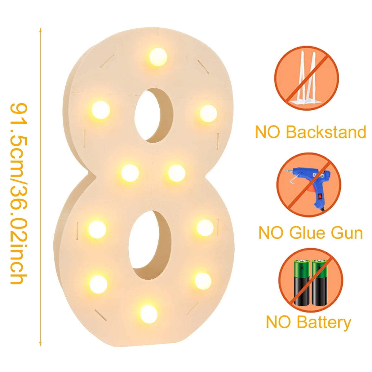 Cadre lumineux LED géant de 91,5 cm, chiffre pour décoration de fête 1er anniversaire, mariage enfants, 30e, 50e, 60e anniversaire, fournitures de fête prénatale