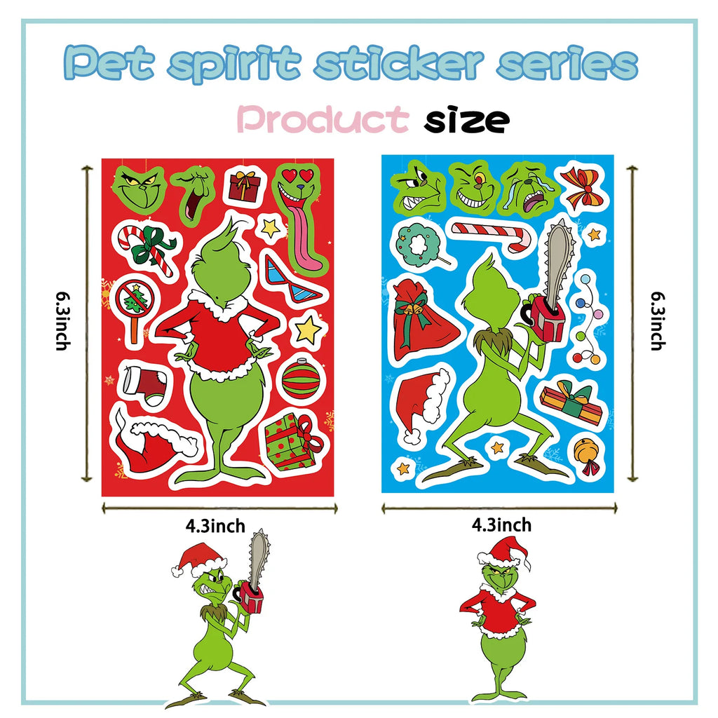 8/16/24PCS Pegatinas de Rompecabezas Monstruo de Pelo Verde de Dibujos Animados Pegatinas para Hacer Caras Manualidades DIY Pegatinas Impermeables