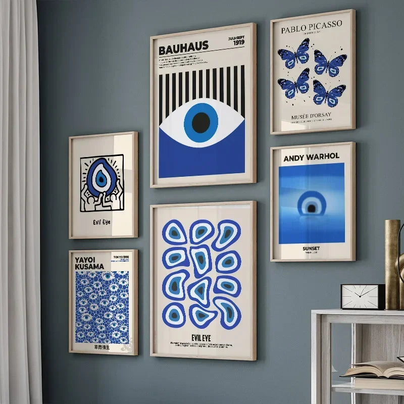 Art mural abstrait classique, œil maléfique bleu, Picasso Bauhaus, impression sur toile HD, affiche décorative pour salon et chambre à coucher