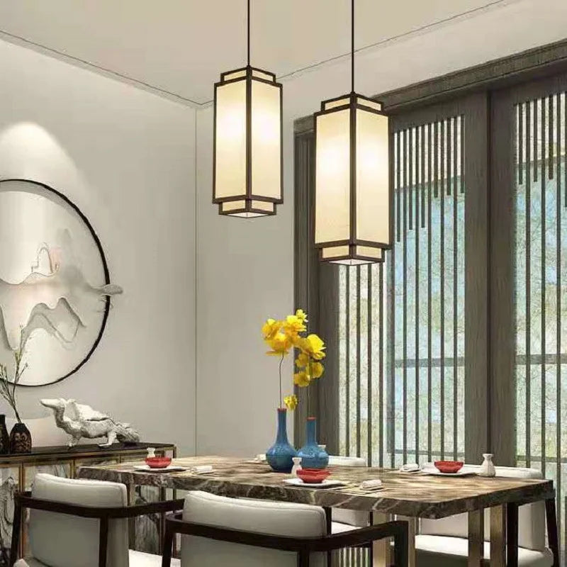 Nuevas lámparas colgantes chinas para sala de estar, comedor, pasillo, entrada, lámparas de tela para techo, candelabro moderno