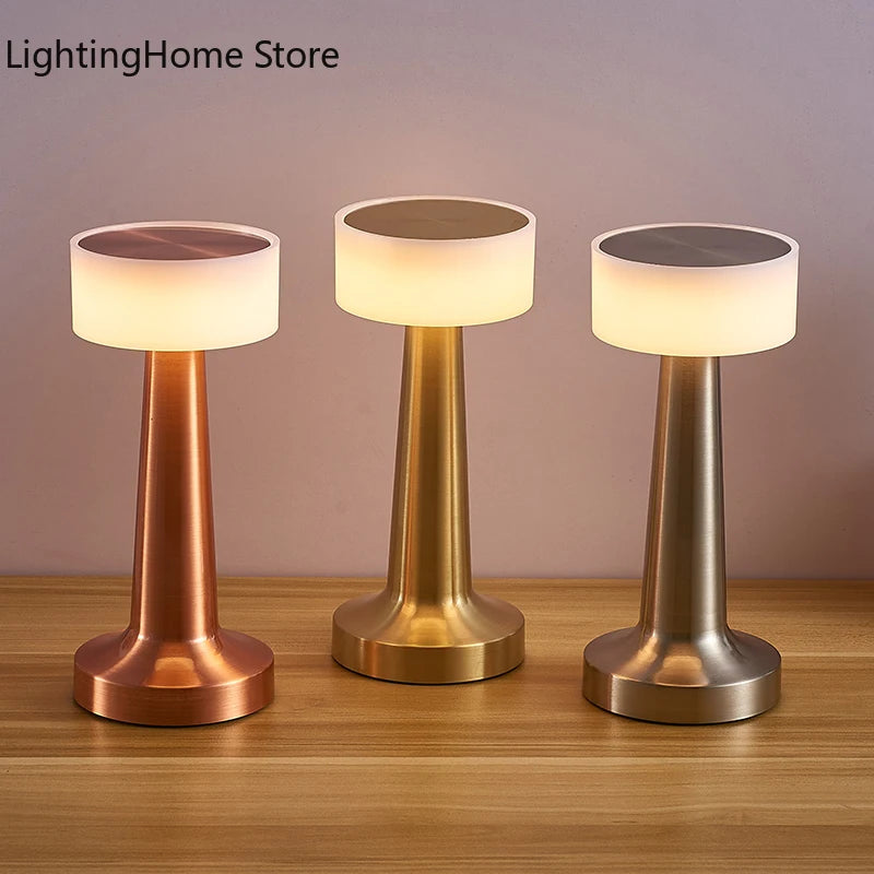 Lampe de table LED Rétro Lampe de table de café pour bar, Rechargeable, Capteur tactile, sans fil, Veilleuse, Décoration de restaurant, salon