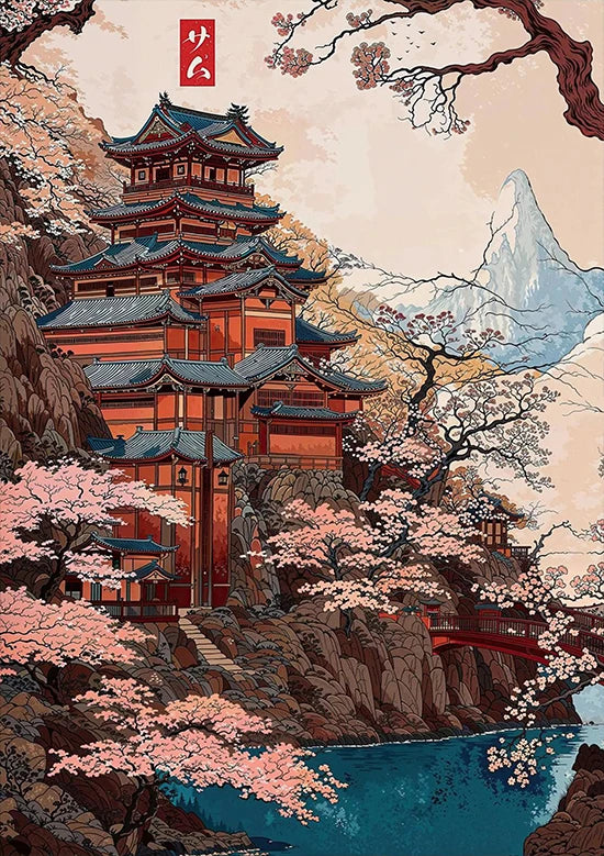 Tokio Paisaje Anime Ilustración Lámina Póster Escena Nocturna Japonesa Fuji Estilo Pintura Vintage Arte Decorativo Lienzo Arte de Pared Retro