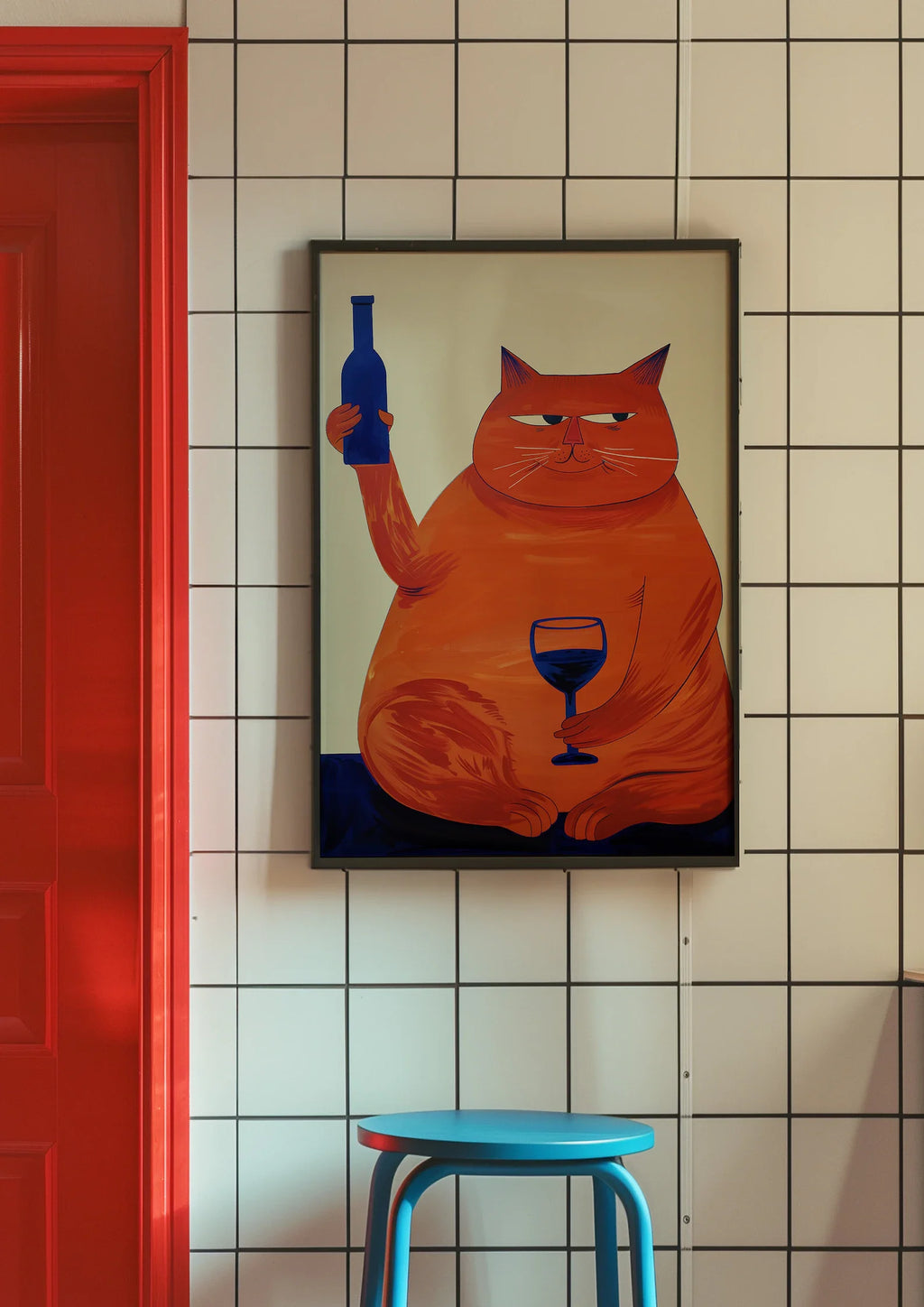 Décoration de bar, Affiche de chat, Impression de vin, Décoration de cuisine rétro, Décoration de milieu de siècle, Art mural tendance, Impression "Cheers", Salle à mange