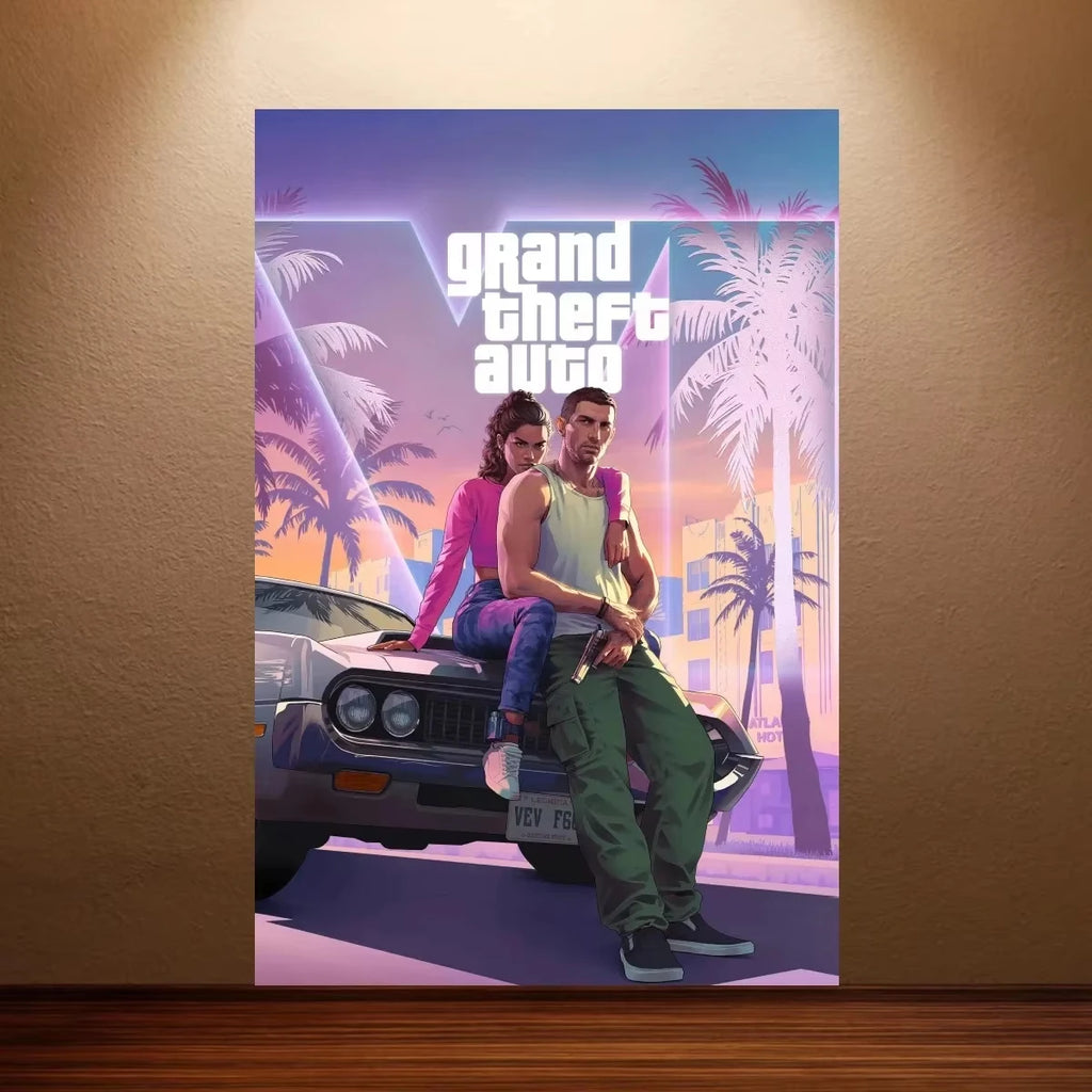 Póster de GTA 6 Grand Theft Auto VI Póster de Juego Lienzo Pintura de Pared Decoración de Sala de Juegos Decoración de Pared de Dormitorio Adhesivo de Decoración del Hogar