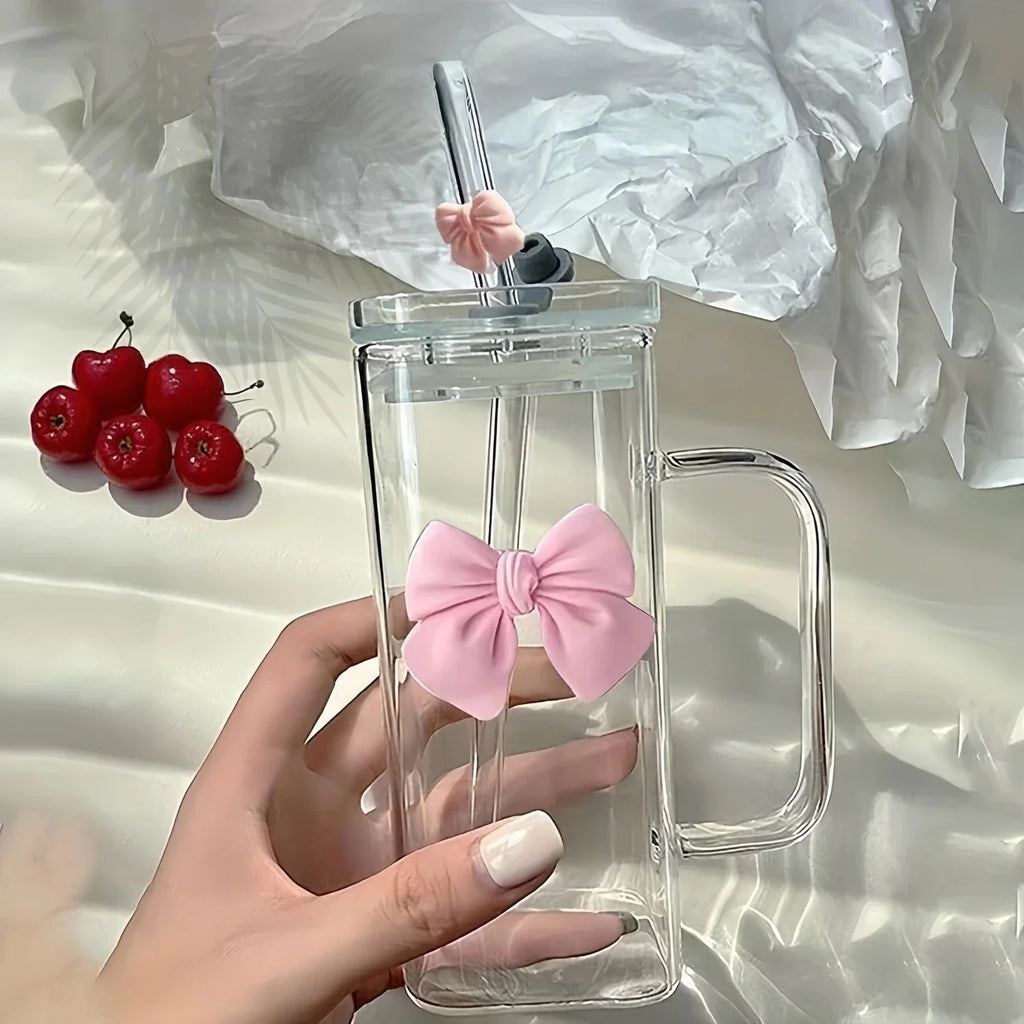 Verre élégant de 400 ml avec paille et poignée, décoré de papillons - Tasse à eau réutilisable et résistante au congélateur pour café, jus, lait