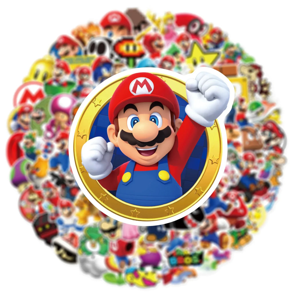 100/200/300 autocollants de jeu de dessin animé Super Mario pour ordinateur portable, carnet, skateboard, réfrigérateur, téléphone, autocollant étanche, jouets pour enfants