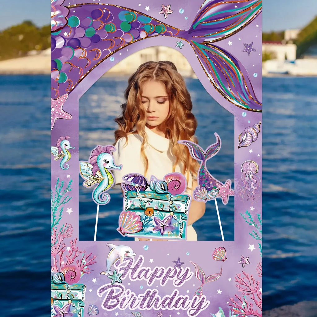 Marco de fotos de sirena Fondo de cola de sirenita Decoración de fiesta de cumpleaños para niñas Suministros de telón de fondo para fiesta de baby shower
