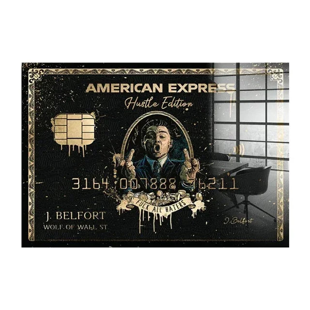 Arte de pared vintage, tarjeta negra americana El lobo de Wall Street, póster impreso en lienzo, decoración para sala de estar o dormitorio