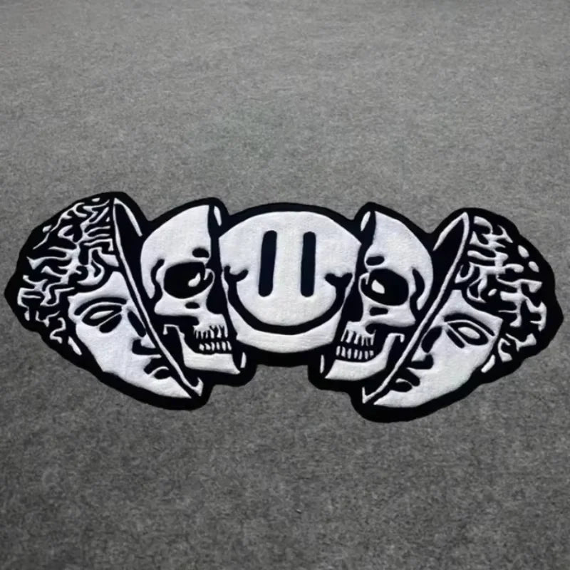 Alfombra Estadounidense VIKAMA Decoración de Halloween Alfombra Creativa con Patrón de Calavera Suave Única Alfombrilla de Puerta para Sala de Estar Dormitorio Decoración del Hogar