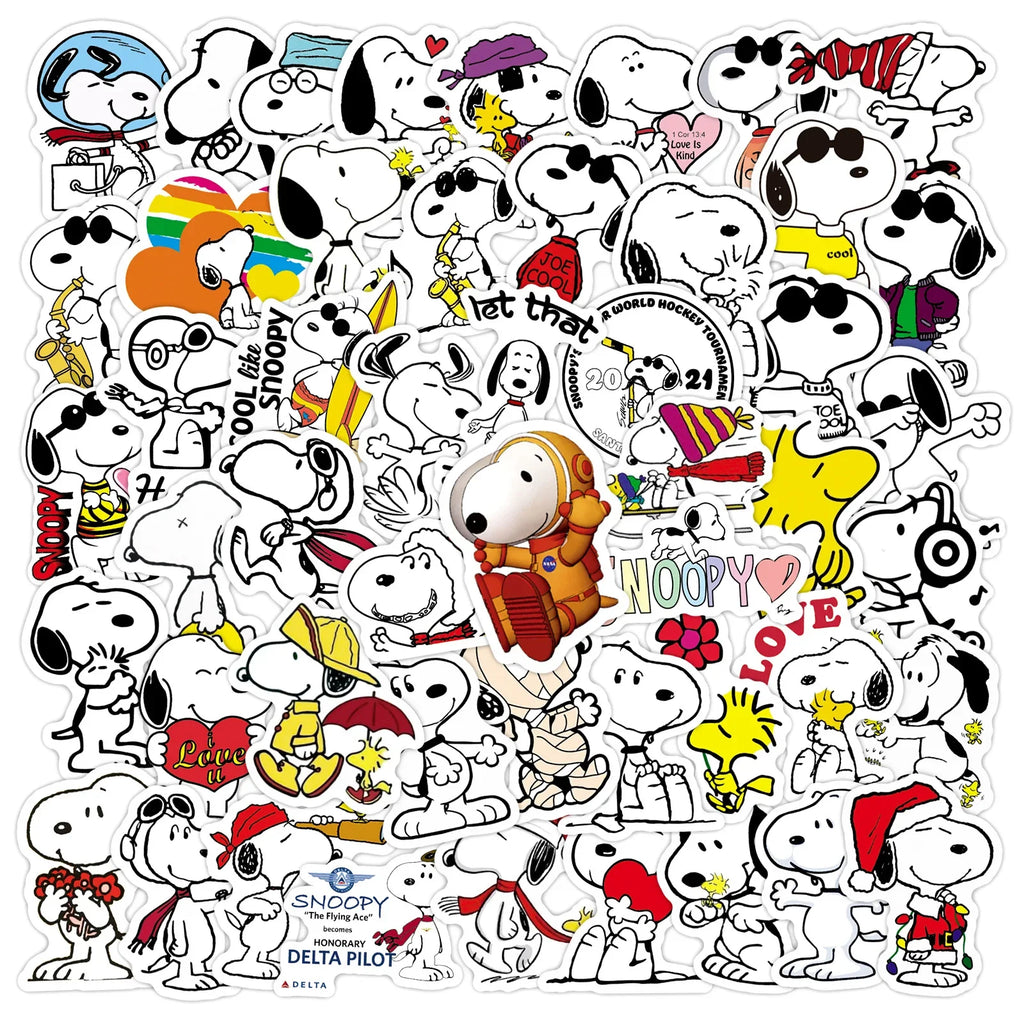 50 pegatinas de dibujos animados de Snoopy para niños, ordenador portátil, monopatín, grafiti, botella de agua, motocicleta, calcomanía de juguete