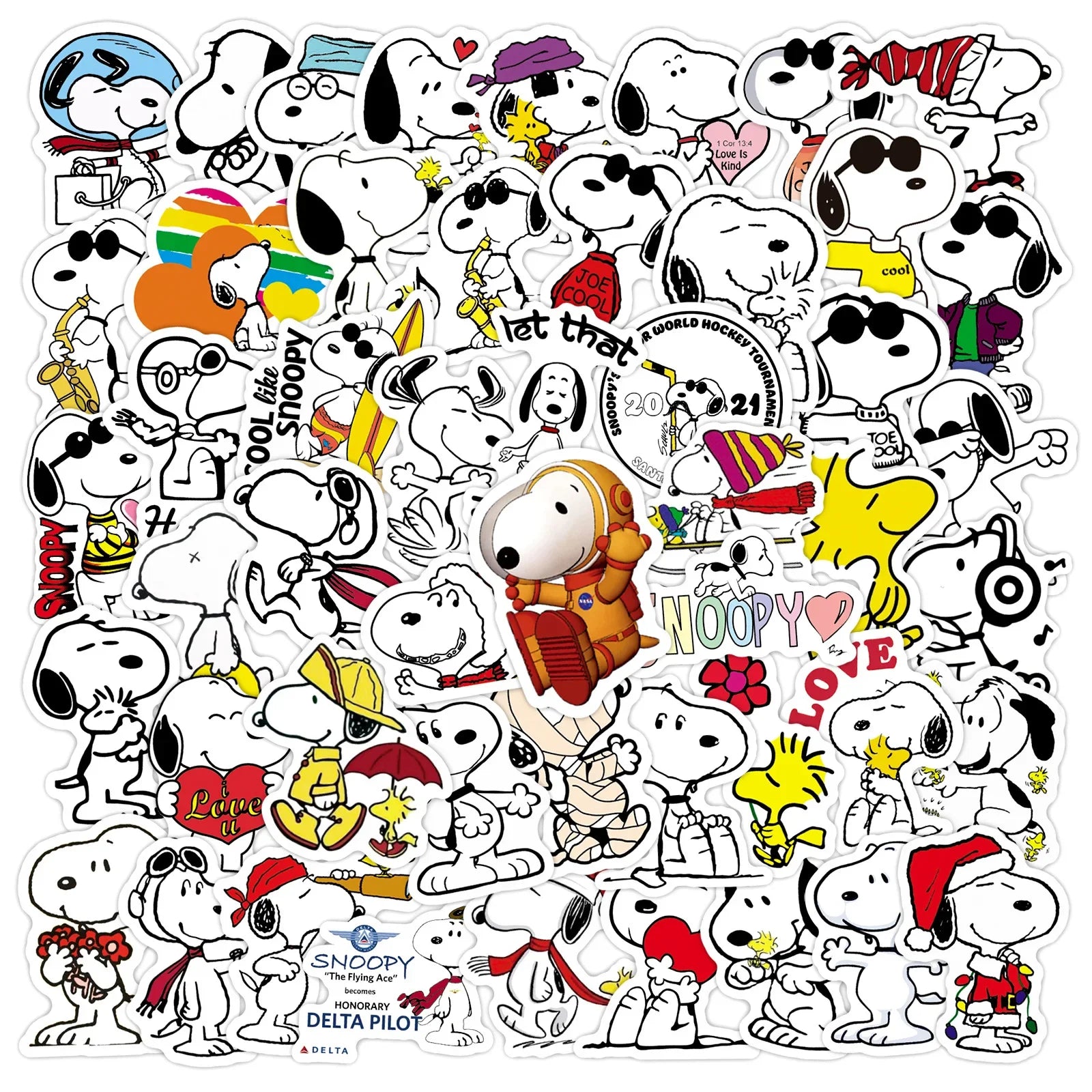 50 pegatinas de dibujos animados de Snoopy para niños, ordenador portátil, monopatín, grafiti, botella de agua, motocicleta, calcomanía de juguete