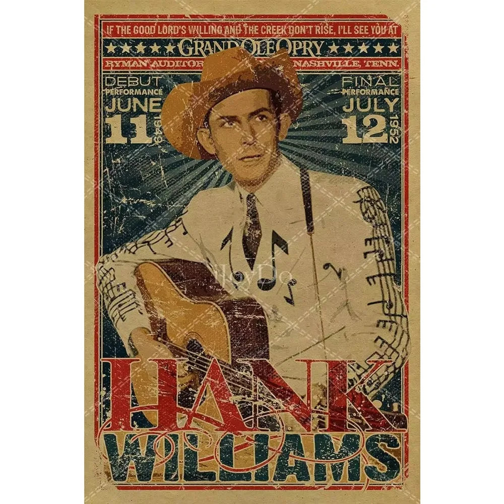 Hank Williams Metal Sign Retro Vintage Country Music Wall Decor for Men Cave Bar Pub Gift