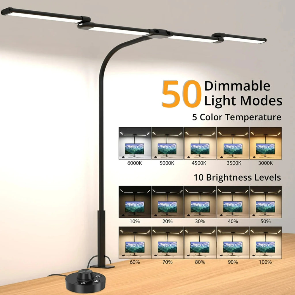 Lampe de Bureau LED avec Pince Lampe d'Architecte pour Bureau à Domicile 24W Ultra Lumineuse Gradation Automatique Éclairage PC Lampe de Table à Intensité Variable en Continu