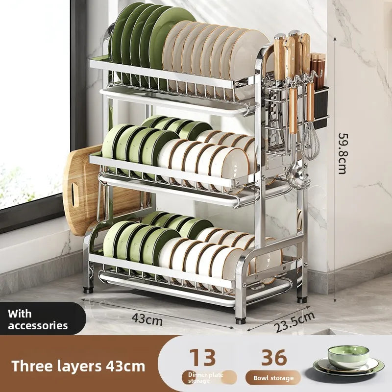 Rejilla de secado de platos de acero inoxidable, escurreplatos compacto de cocina, juego de escurridores, escurridor grande a prueba de óxido con soporte para utensilios