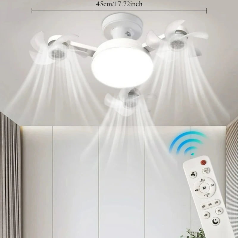 Luz de Ventilador E27 con Forma de Dron con Control Remoto, Luz Regulable de 3 Colores para el Hogar, Sala de Estar, Dormitorio, Luz de Ventilador de Techo Silenciosa