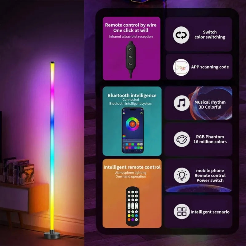 Lampe d'ambiance LED Lampadaire RGB Télécommande et contrôle par application Synchronisation musicale Éclairage Lampe de table d'ambiance pour jeux Esport