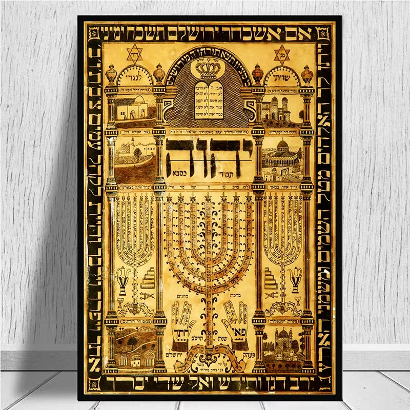 Plaque Print Kabbalah Amulet Hebrew Talisman Poster Home Blessing Protection Vintage Jewish Canvas Painting Decoration