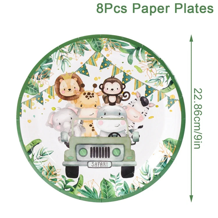 Jungle Safari Disposable Tableware Paper Plates Cups Animal 1st Wild One Birthday Party Decor kids Baby Shower Supplies Woodland