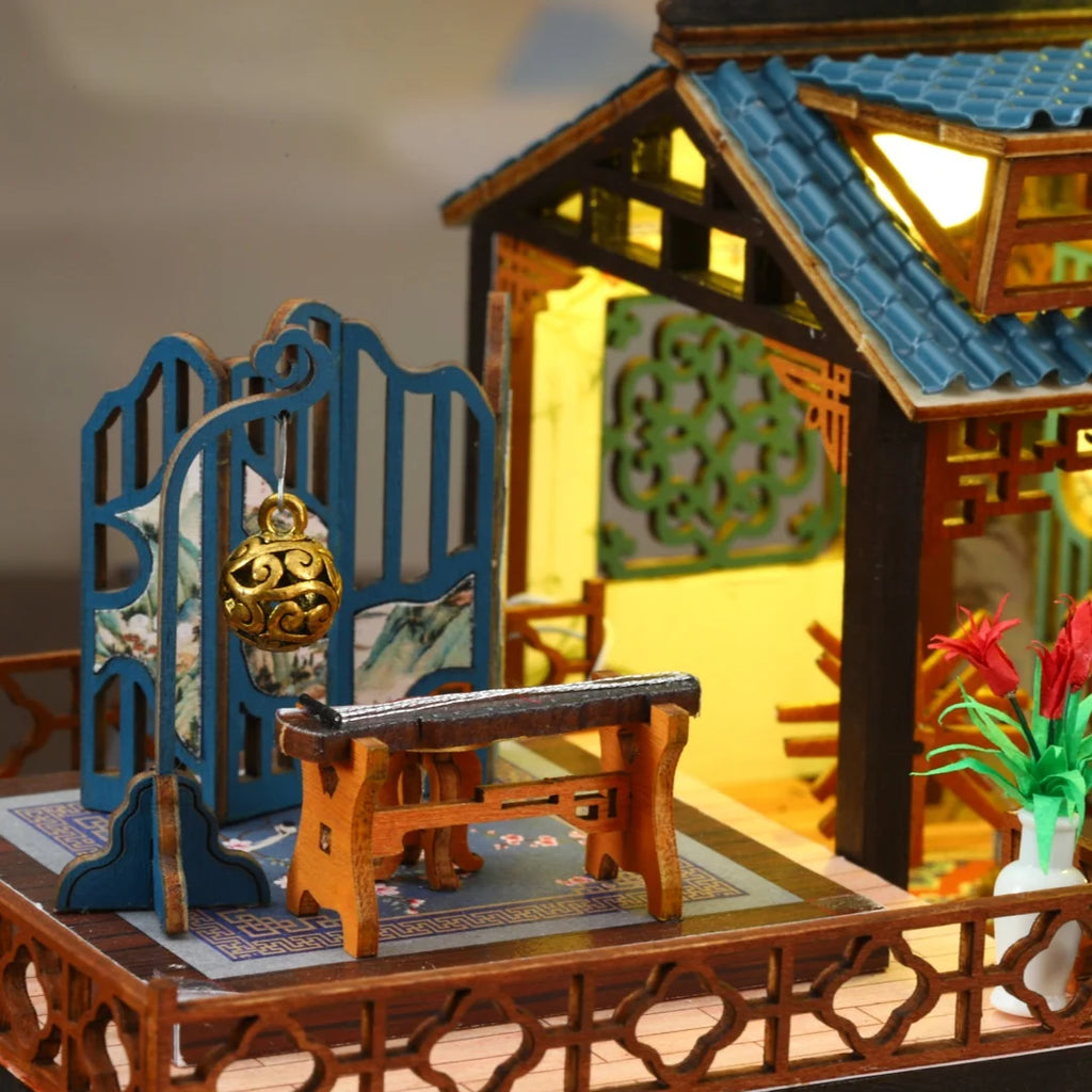 Kit de construction miniature Pavillon d'orchidées élégant DIY - Modèle 3D fait main style Ancien chinois, créatif Noël noir