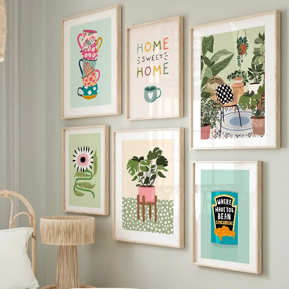 Plantas Tropicales Margarita Jarrón Pizza Taza de Café Comida Carteles Abstractos Láminas Arte de Pared Lienzo Fotos Boho Cocina Sala de Estar Decoración