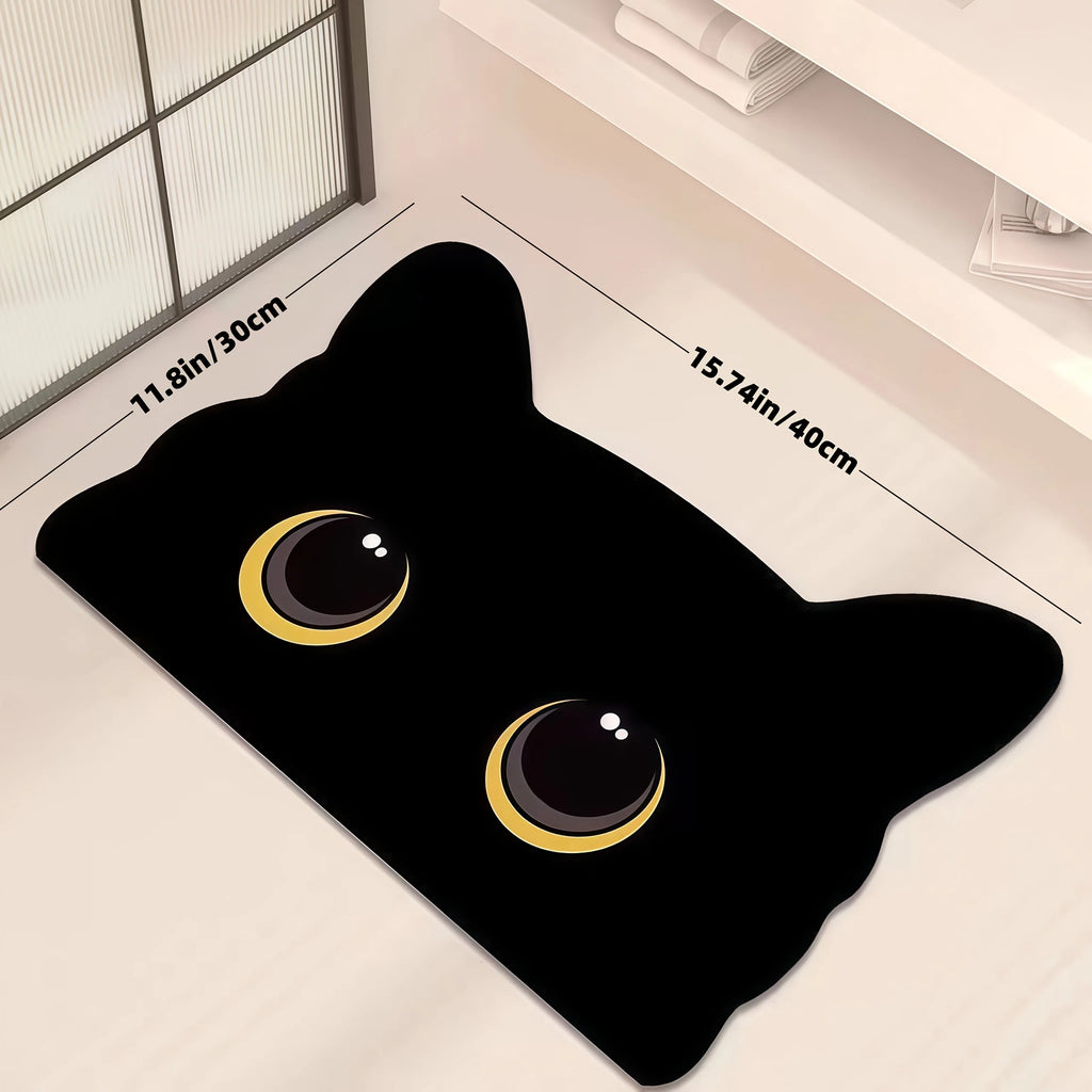Tapis de sol VIKAMA Chat noir Tapis de bain mignon dessin animé imperméable antidérapant Paillasson Tapis de toilette Paillasson Décoration intérieure