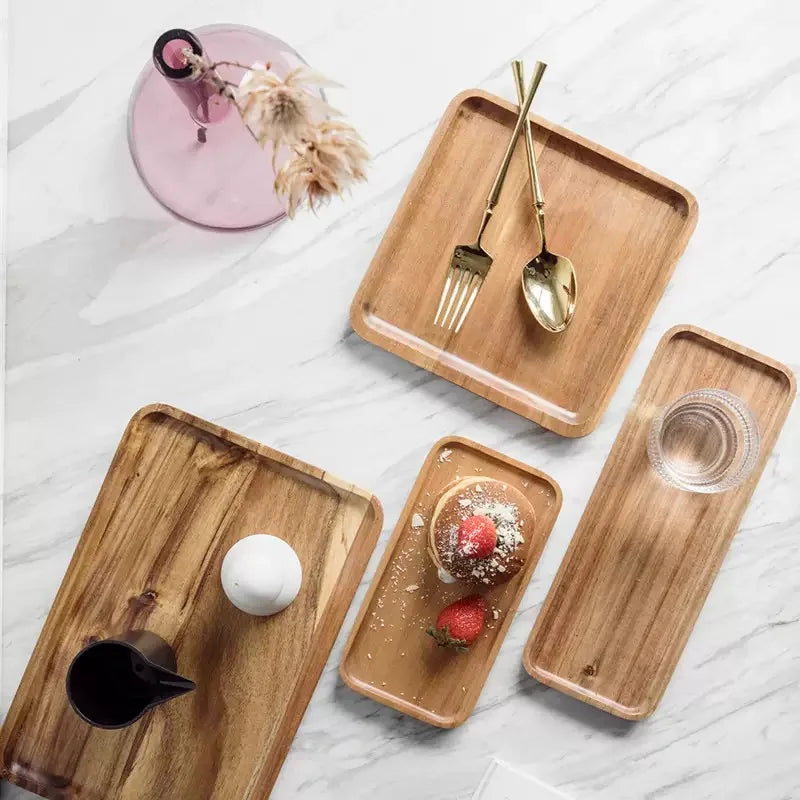 Bandeja de Madera Natural, Bandeja de Café, Plato Rectangular, Bandeja para Fruta, Aperitivos, Almacenamiento de Alimentos, Bandeja de Servicio para Hotel o Casa, Suministros Decorativos