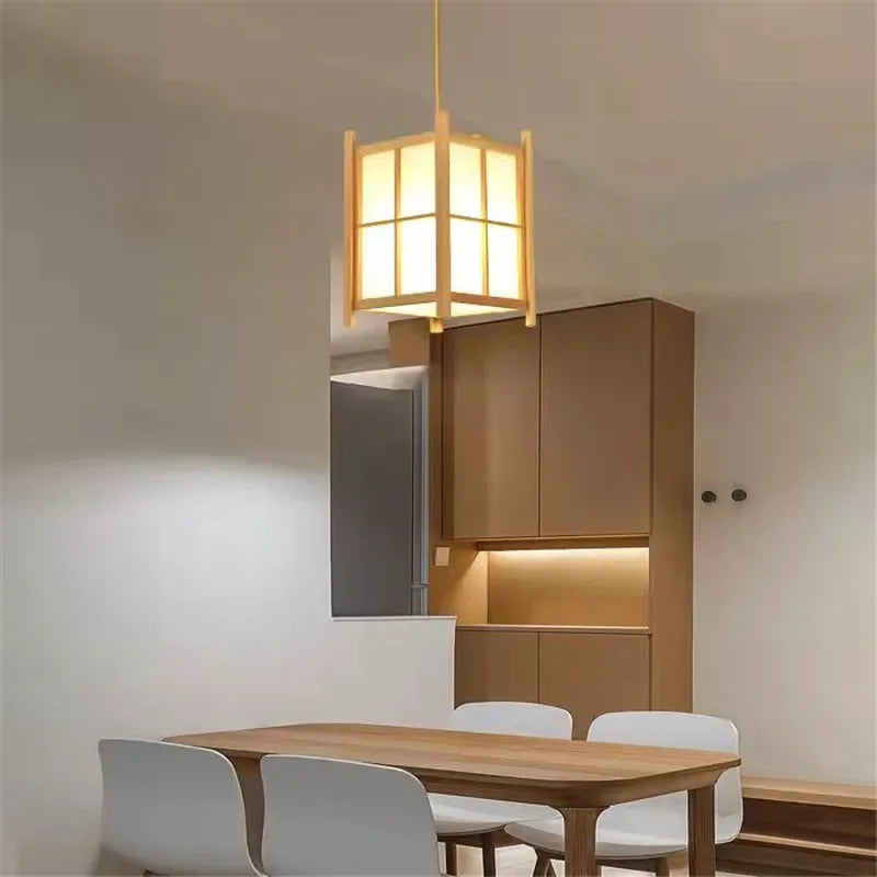 Plafonnier Suspendu en Bois Massif pour Salon Salle à Manger Cuisine Homestay Style Japonais Lampe Suspendue Décoration Artistique E27