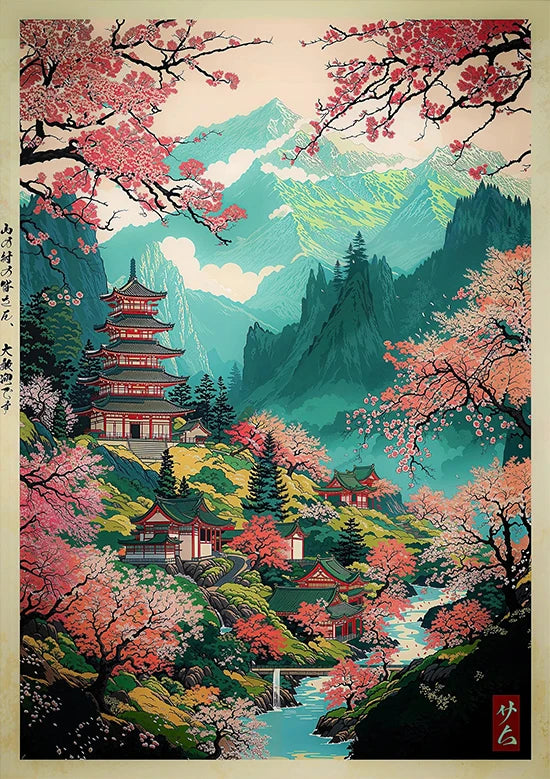 Tokio Paisaje Anime Ilustración Lámina Póster Escena Nocturna Japonesa Fuji Estilo Pintura Vintage Arte Decorativo Lienzo Arte de Pared Retro