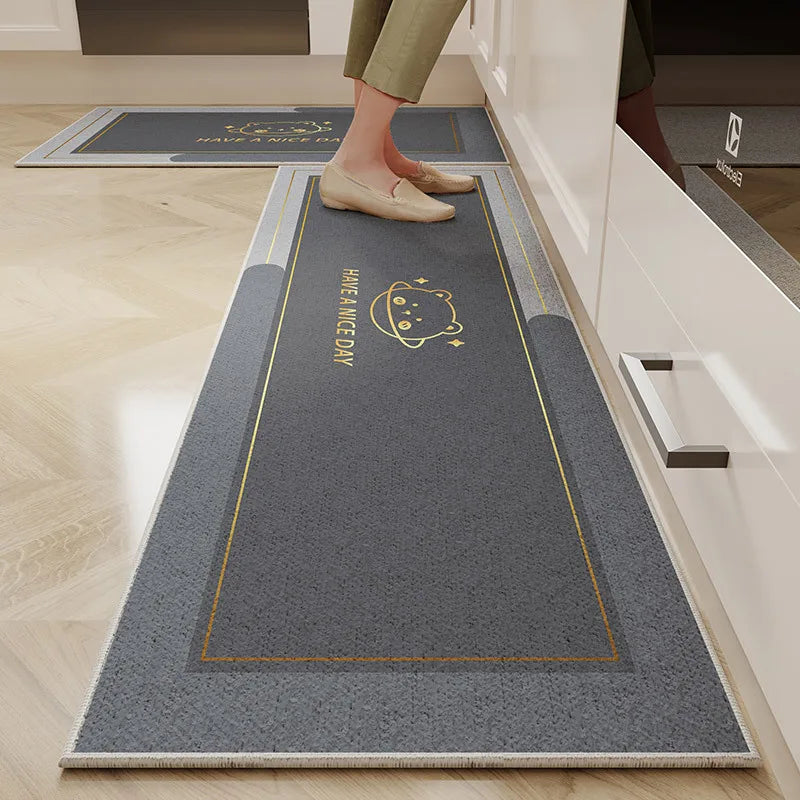VIKAMA Alfombra de cocina de terciopelo de cristal de 1/2 pieza con diseño de dibujos animados, fácil de manejar, larga, resistente a la suciedad y antideslizante