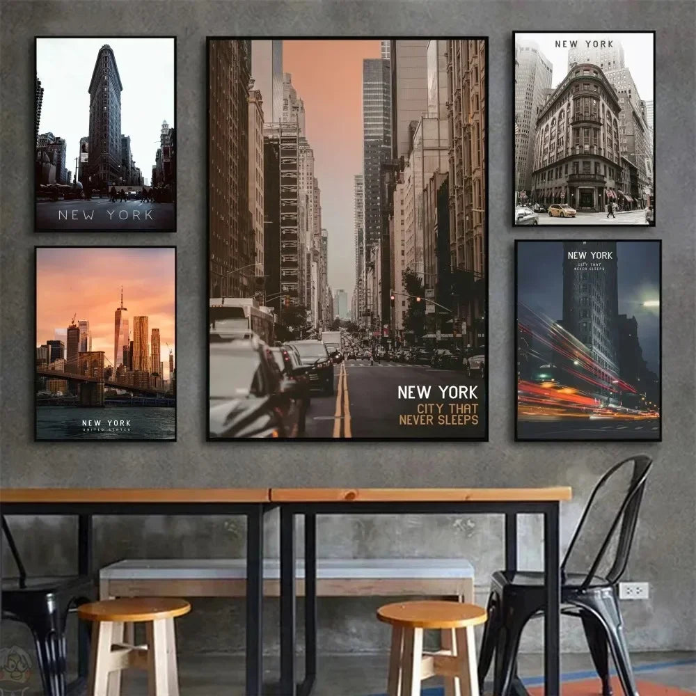 Affiche d'art Paysage nocturne de Manhattan à New York Moderne Affiches HD Décoration Maison Chambre Bar Café Peinture Murale