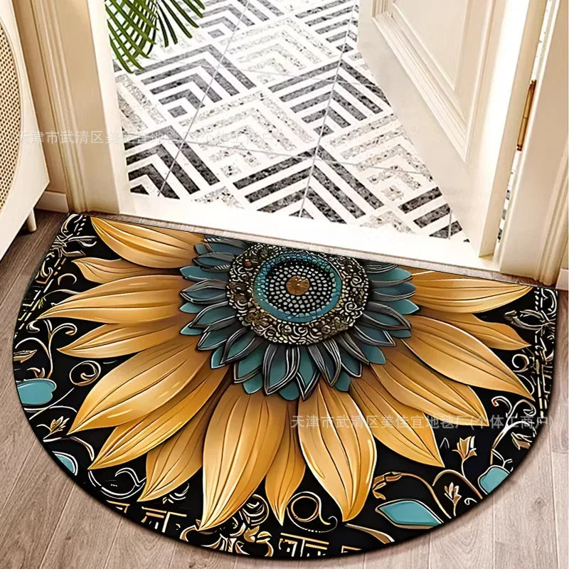 Alfombra Semicircular Bohemia VIKAMA, Felpudo de Entrada para Interiores y Exteriores, Alfombrilla de Puerta de Baño, Decoración Suave y Antideslizante para el Hogar.