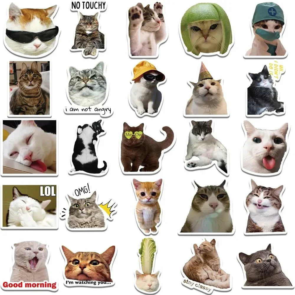 Paquete de 50 pegatinas Kawaii de gatos divertidos, impermeables para ordenador portátil, teléfono, álbum de recortes, motocicleta, coche, calcomanía coreana para juguetes de niños