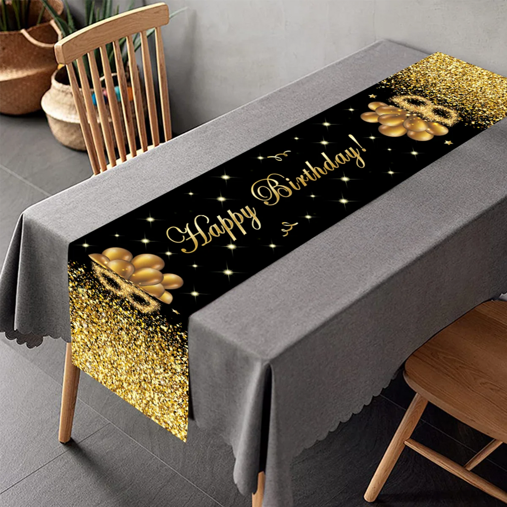 Black Gold Birthday Table Runner 30 50 Birthday Tablecloth Balloon Party Decoration For Home Backdrop Wedding Adult Anniversary