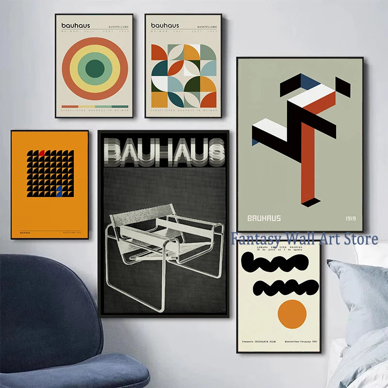 Arte de pared Bauhaus Estampado moderno de mediados de siglo Decoración minimalista de sala de estar Arte interior geométrico abstracto Impresiones en lienzo Decoración de pared