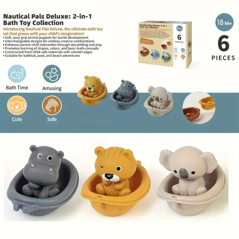 Juego de juguetes apilables de animales flotantes para el baño | Juego sensorial educativo para niños pequeños con ventosas para la bañera, la piscina y la playa