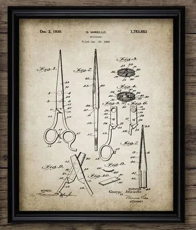 Barber Patent Blueprints Vintage Posters Canvas Prints ,Shaving Brush, Scissors Barber's Pole, Cutthroat Razor Barbershop Decor