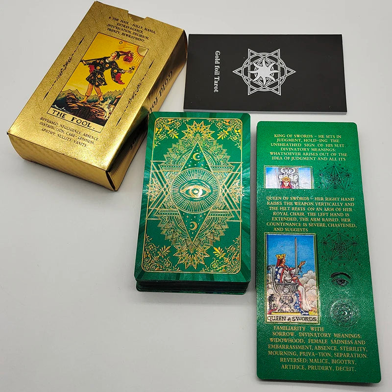Mazo de Tarot de Lámina de Oro de Lujo que Vale la Pena con un Bonito Paquete de Plástico Juego de Mesa de Cartas de Oráculo para Principiantes