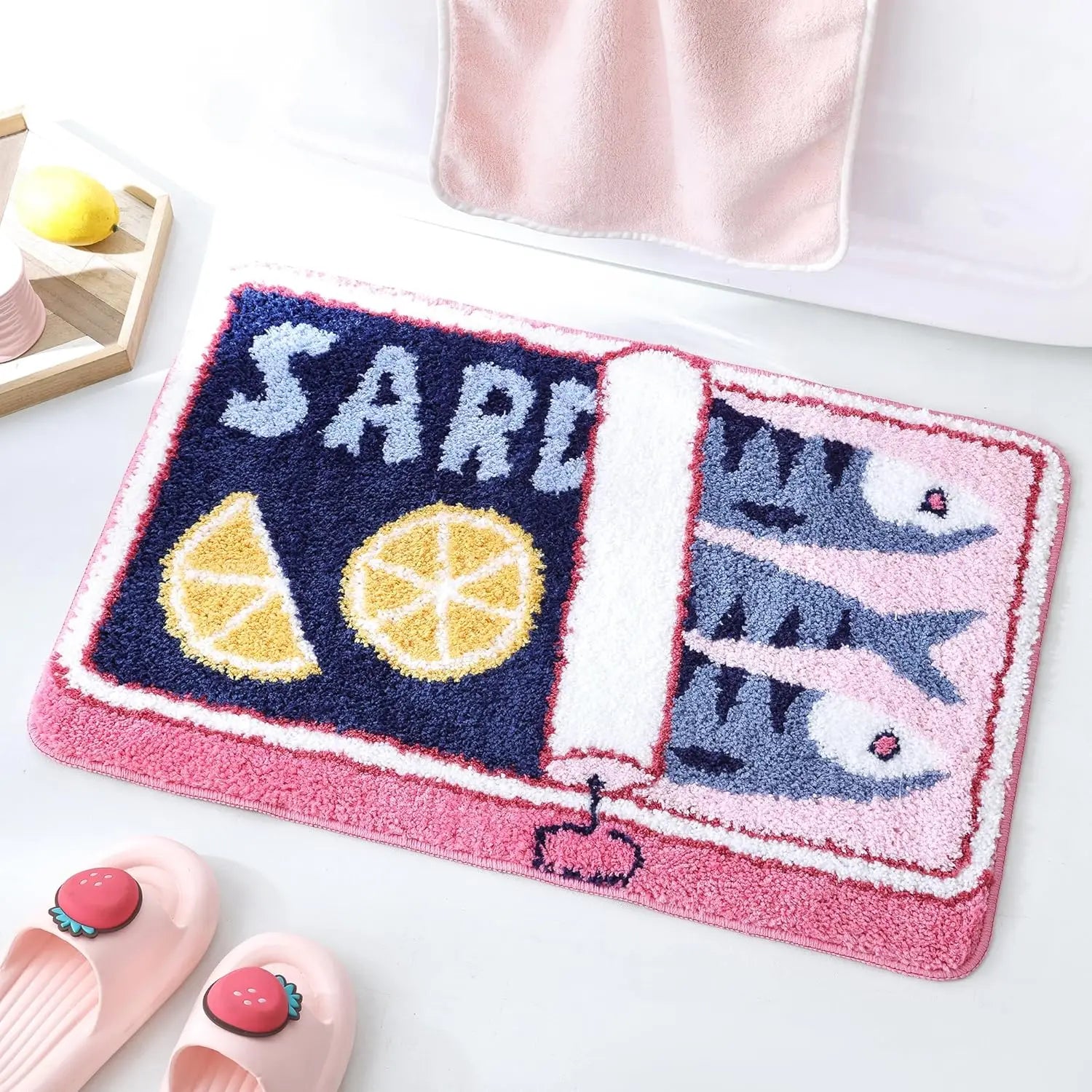 VIKAMA Alfombrilla de Dibujos Animados con Forma de Sardina, Suave y Antideslizante, Alfombra para Cocina y Baño, Alfombra para Sofá y Dormitorio, Decoración del Hogar